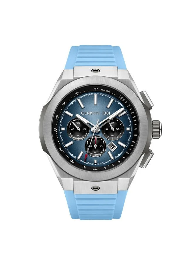 CERRUTI 1881 Ruscello Declination Light Blue Dial Silicone Strap Chronograph Watch for Men, 48mm